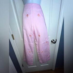 NWT Catherine Stewart Women's 6 Pink Embroidered Flower Capri Pant S High Rise